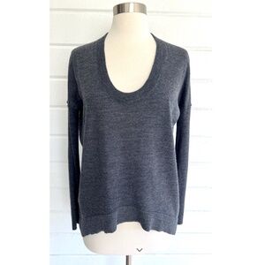 ZADIG & VOLTAIRE 100% Super Fine Merino 'Preppy' U-Neck Sweater in Dark Gray- XS